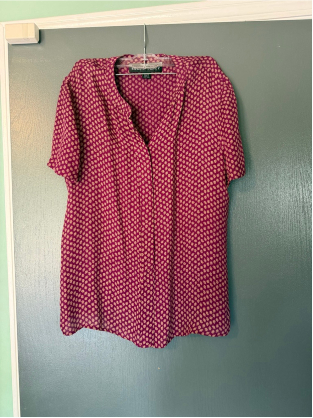 Women's Ellen Tracy Magenta Beige Silk Button Down Shirt Size 10